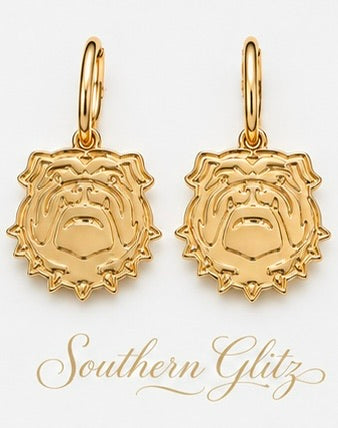 Gold Bulldog Earrings, Bulldog Game Day Jewelry, Georgia Inspired Earrings, Football Fan Gift, Tailgate Earrings, Southern Jewelry
