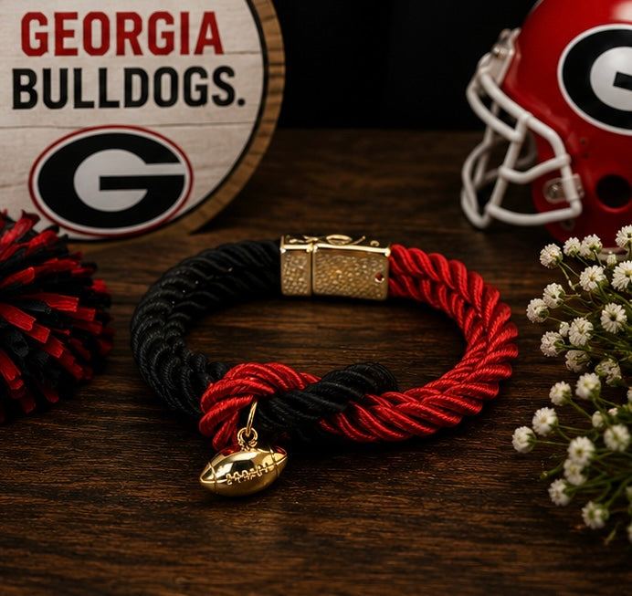 Red & Black Football Bracelet, Game Day Jewelry, Gold Football Charm Bracelet, Georgia Inspired Tailgate Jewelry, Football Fan Gift