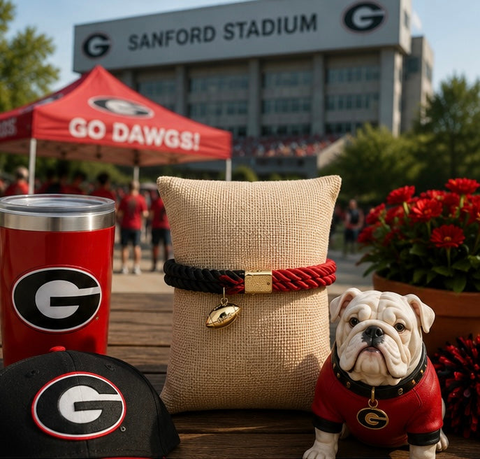 Red & Black Football Bracelet, Game Day Jewelry, Gold Football Charm Bracelet, Georgia Inspired Tailgate Jewelry, Football Fan Gift