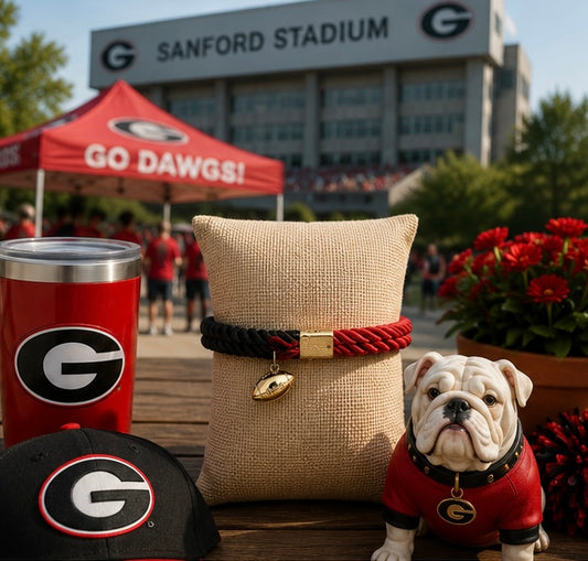 Red & Black Football Bracelet, Game Day Jewelry, Gold Football Charm Bracelet, Georgia Inspired Tailgate Jewelry, Football Fan Gift