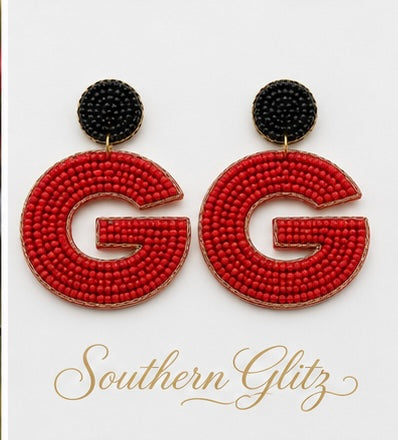Red & Black Beaded G Earrings, Georgia Game Day Statement Earrings, Bulldog Fan Jewelry, School Spirit Earrings
