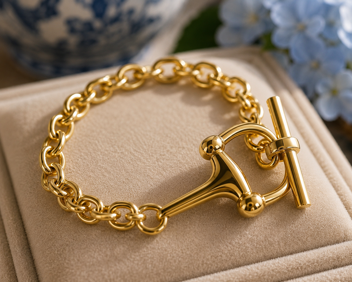 Gold Horse Bit Bracelet, Equestrian Toggle Bracelet, Snaffle Bit Jewelry, Horse Lover Gift, English Riding Bracelet