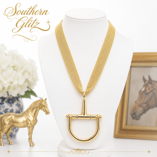 Gold Equestrian Bit Pendant Necklace | Multi-Strand Horse Lover Jewelry | Statement Horse Show Necklace