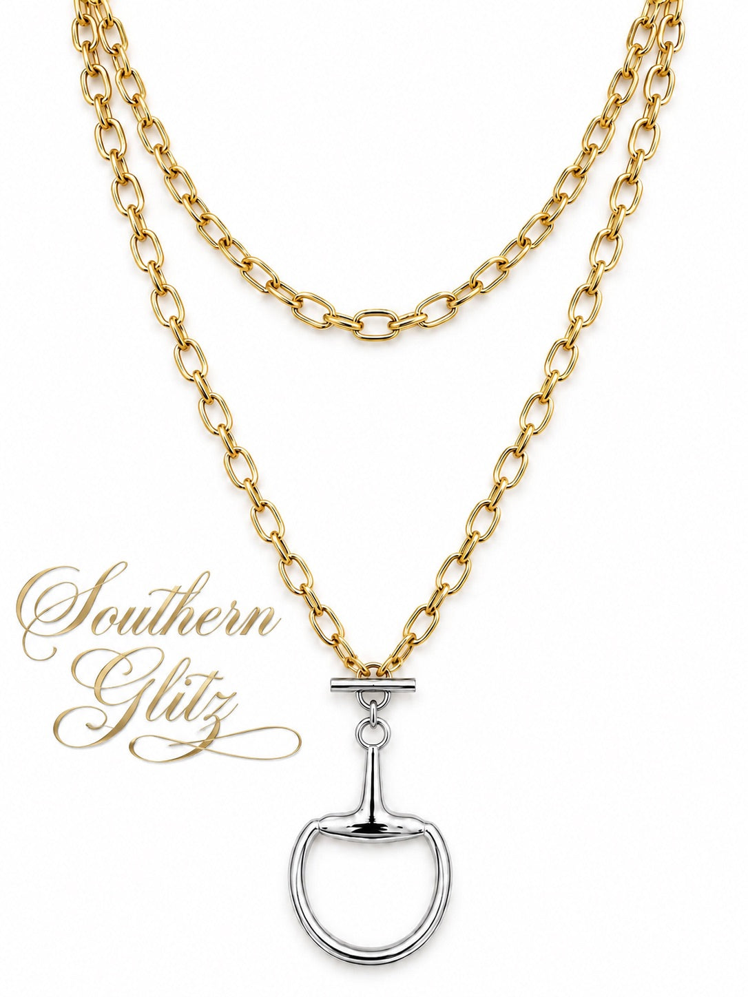 Two Tone Horse Bit Necklace, Gold Chain Silver Snaffle Pendant, Equestrian Jewelry, Horse Lover Gift, English Riding Necklace