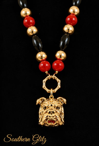 Red Black Bulldog Necklace, Gold Bulldog Pendant Necklace, Georgia Game Day Jewelry, College Football Fan Gift, Statement Necklace