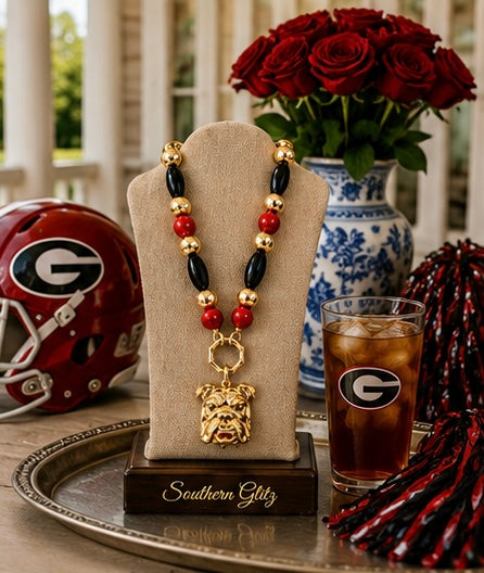 Red Black Bulldog Necklace, Gold Bulldog Pendant Necklace, Georgia Game Day Jewelry, College Football Fan Gift, Statement Necklace