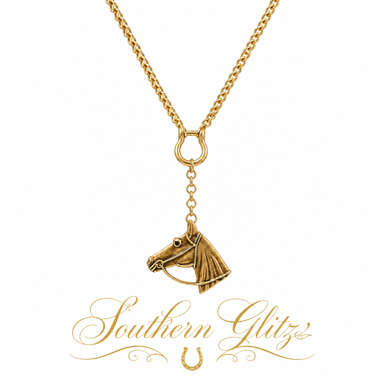 Gold Horse Head Necklace, Equestrian Pendant Necklace, Horse Lover Jewelry, Horse Girl Gift, Western Equestrian Necklace