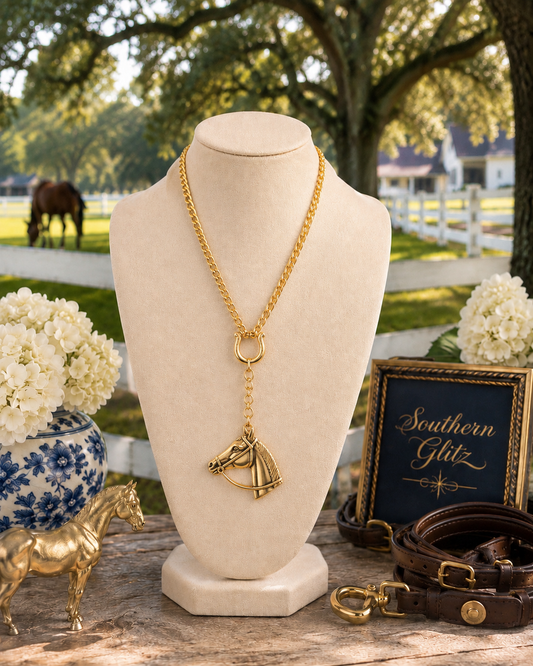 Gold Horse Head Necklace, Equestrian Pendant Necklace, Horse Lover Jewelry, Horse Girl Gift, Western Equestrian Necklace