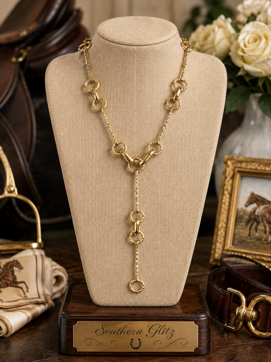 Gold Equestrian Bit Y Necklace, Horse Lover Lariat Necklace, Snaffle Bit Inspired Jewelry, Elegant Horse Girl Gift