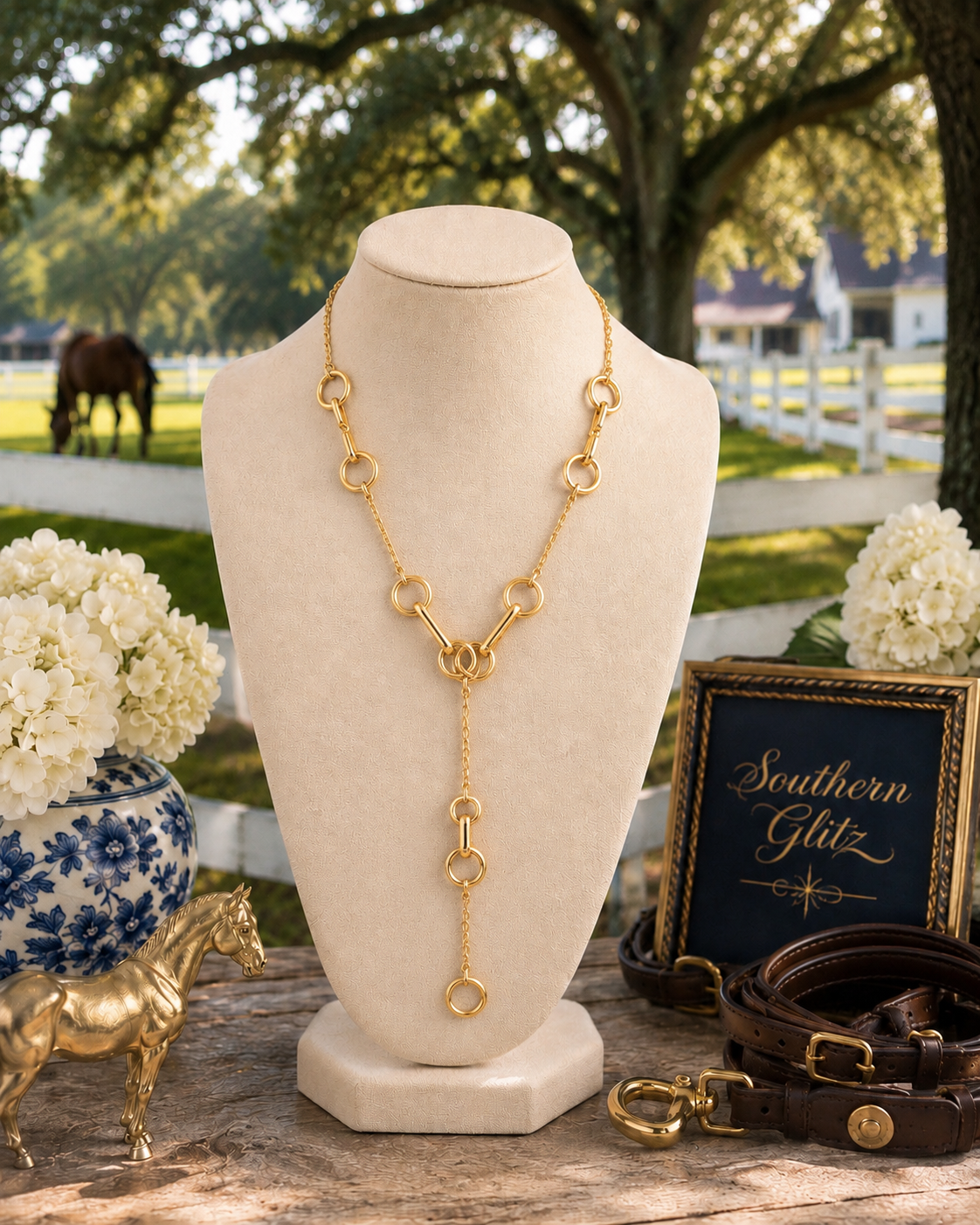 Gold Equestrian Bit Y Necklace, Horse Lover Lariat Necklace, Snaffle Bit Inspired Jewelry, Elegant Horse Girl Gift