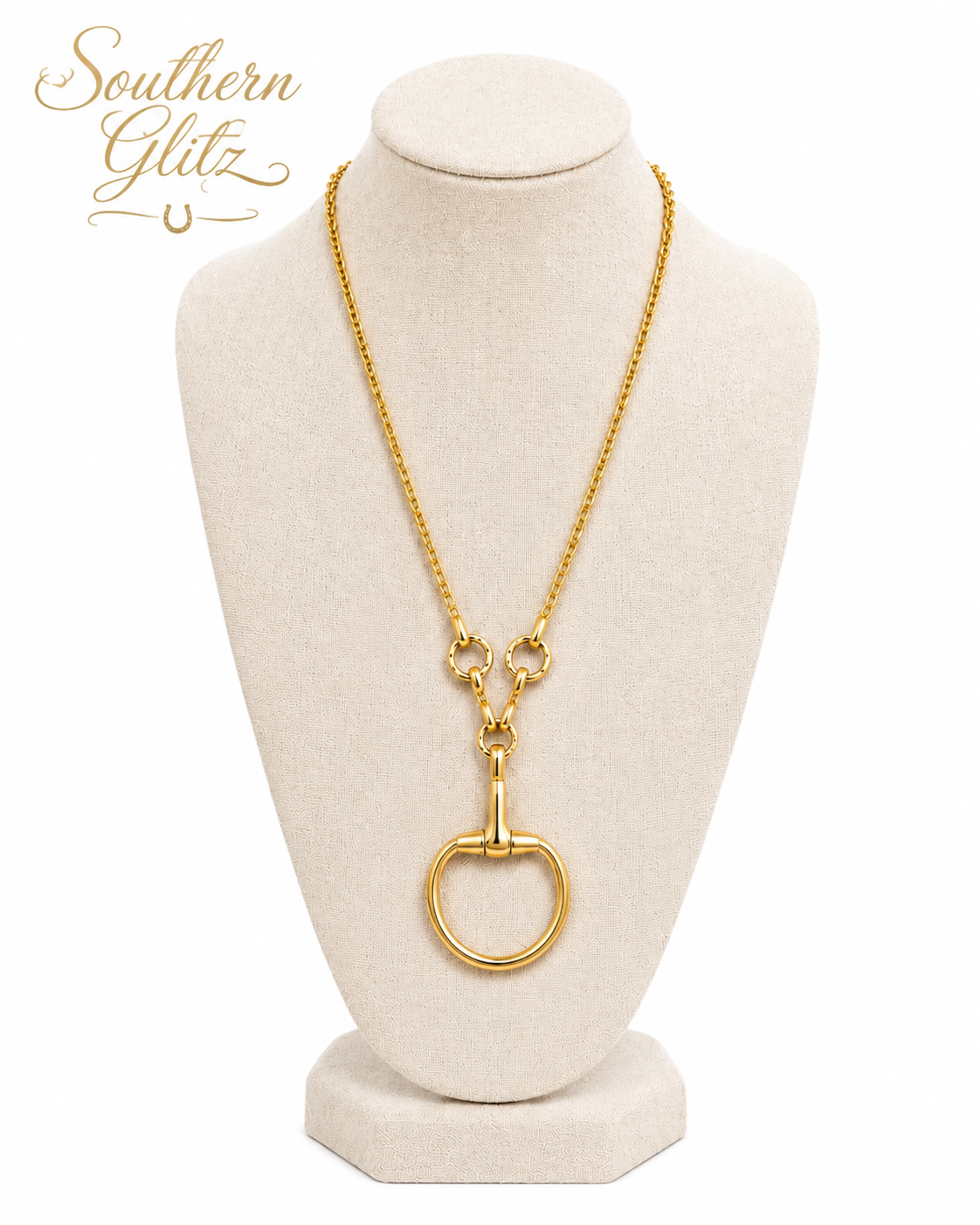 Title: Gold Equestrian Horse Bit Necklace, D Ring Snaffle Pendant, Horse Lover Jewelry, Elegant Equestrian Gift for Rider