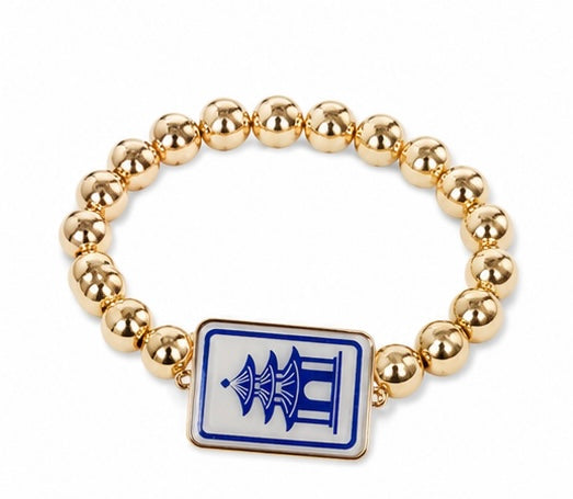 Blue White Mahjong Bracelet, Gold Beaded Mahjong Tile Bracelet, Mahjong Lover Gift, Game Night Jewelry, Chinoiserie Style Bracelet