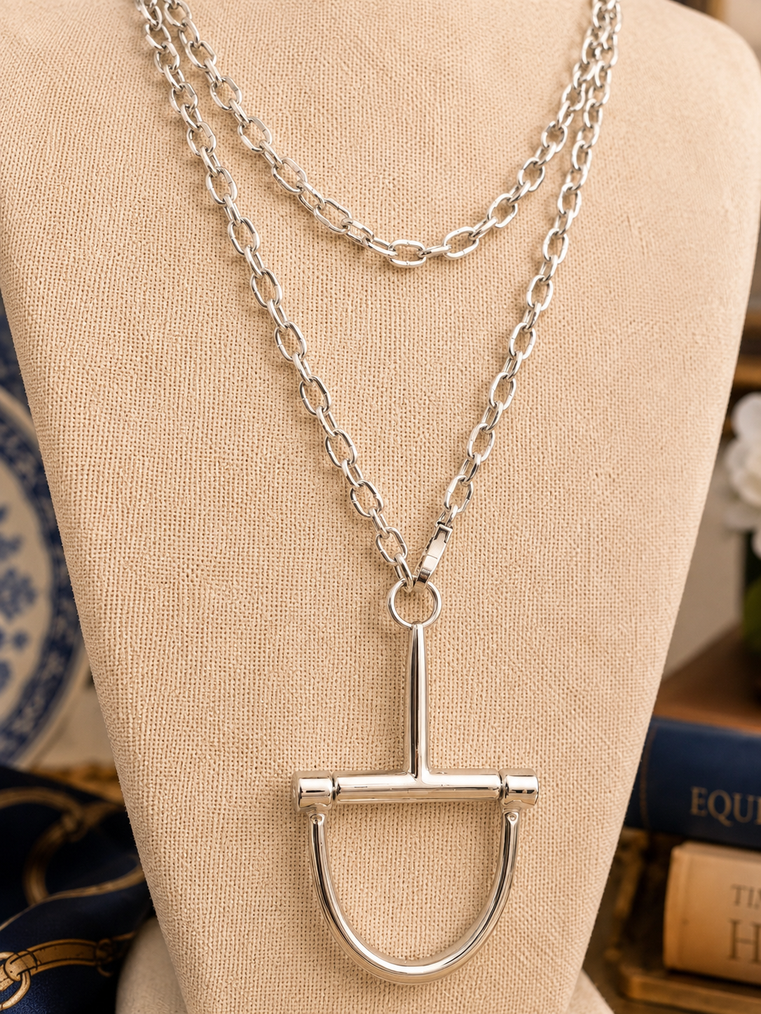 Silver Equestrian Stirrup Necklace, Layered Horse Lover Necklace, Silver Horse Jewelry, Equestrian Statement Necklace, Rider Gift