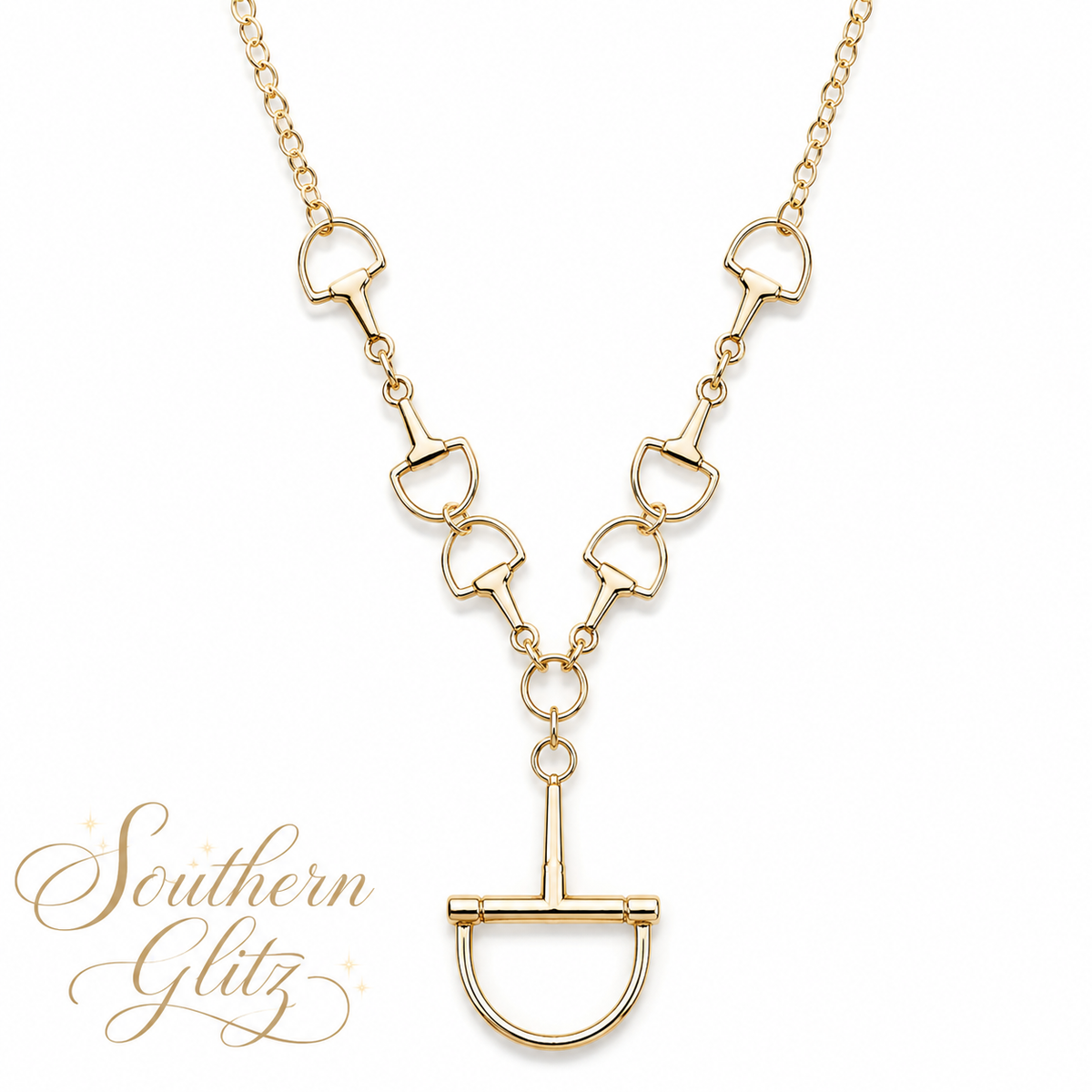 Gold Equestrian Horse Bit Necklace, Stirrup Pendant Statement Necklace, Horse Lover Jewelry, Equestrian Gift, Rider Necklace
