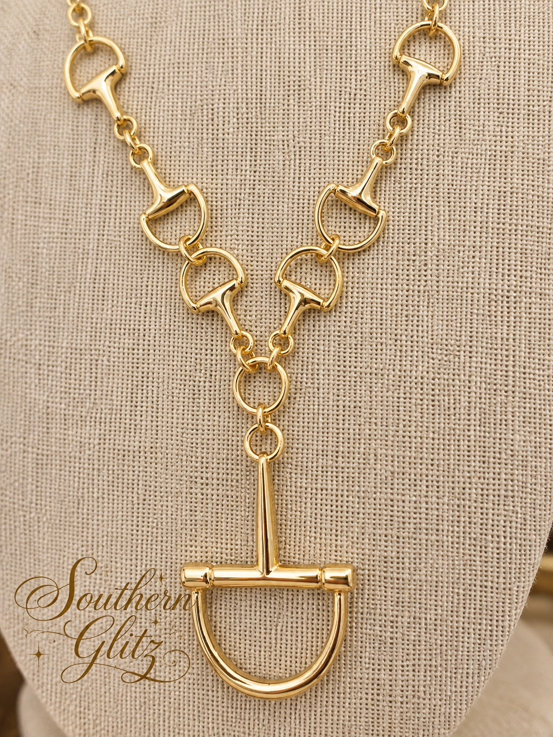 Gold Equestrian Horse Bit Necklace, Stirrup Pendant Statement Necklace, Horse Lover Jewelry, Equestrian Gift, Rider Necklace