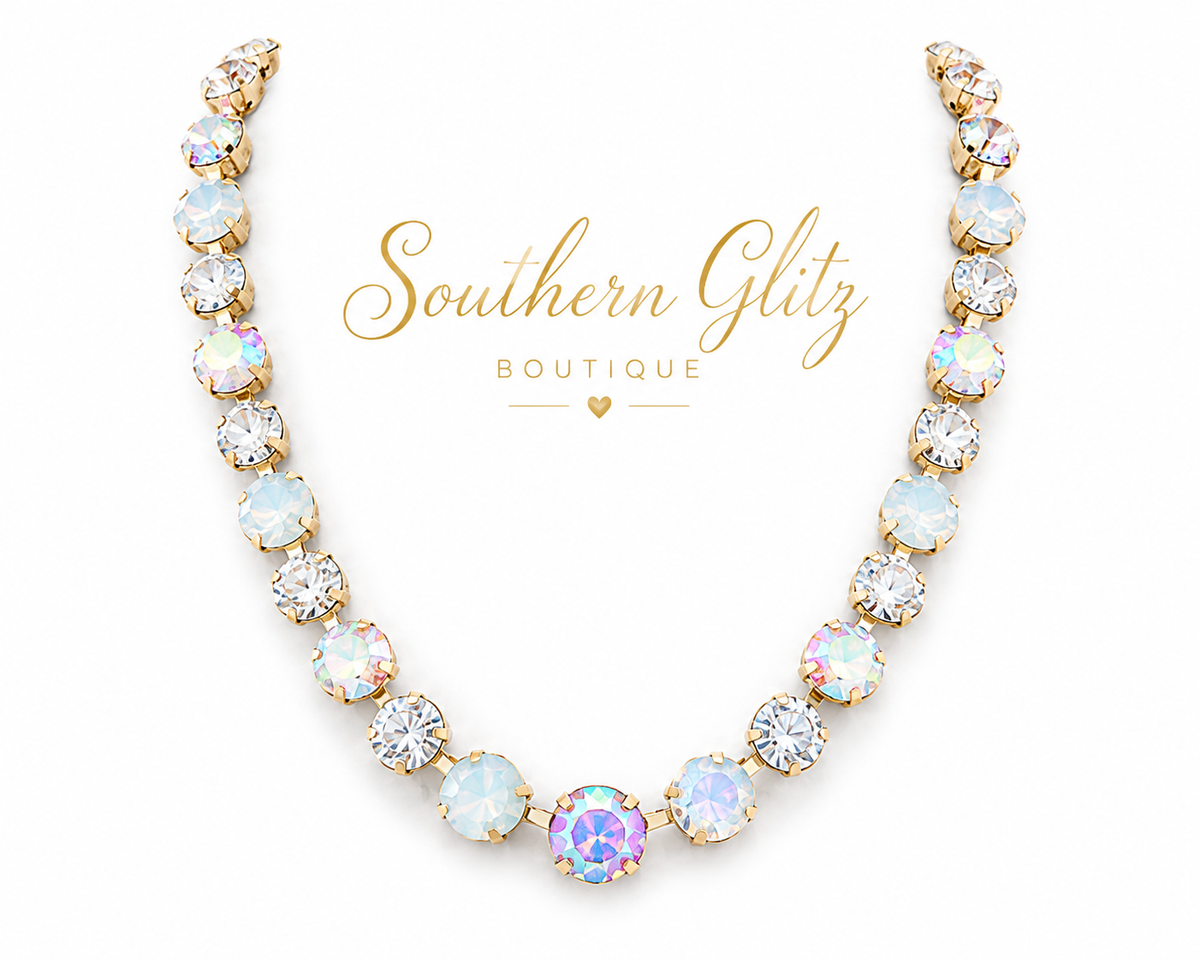 Iridescent Crystal Statement Necklace, Aurora Borealis Rhinestone Necklace, Opalescent Sparkle Jewelry, Vintage Inspired Necklace