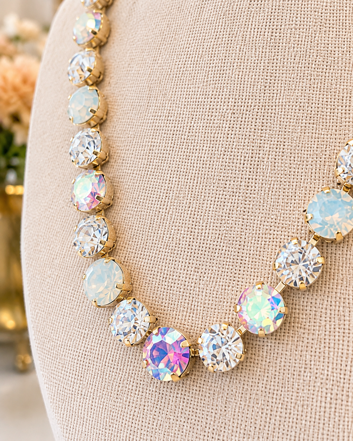 Iridescent Crystal Statement Necklace, Aurora Borealis Rhinestone Necklace, Opalescent Sparkle Jewelry, Vintage Inspired Necklace