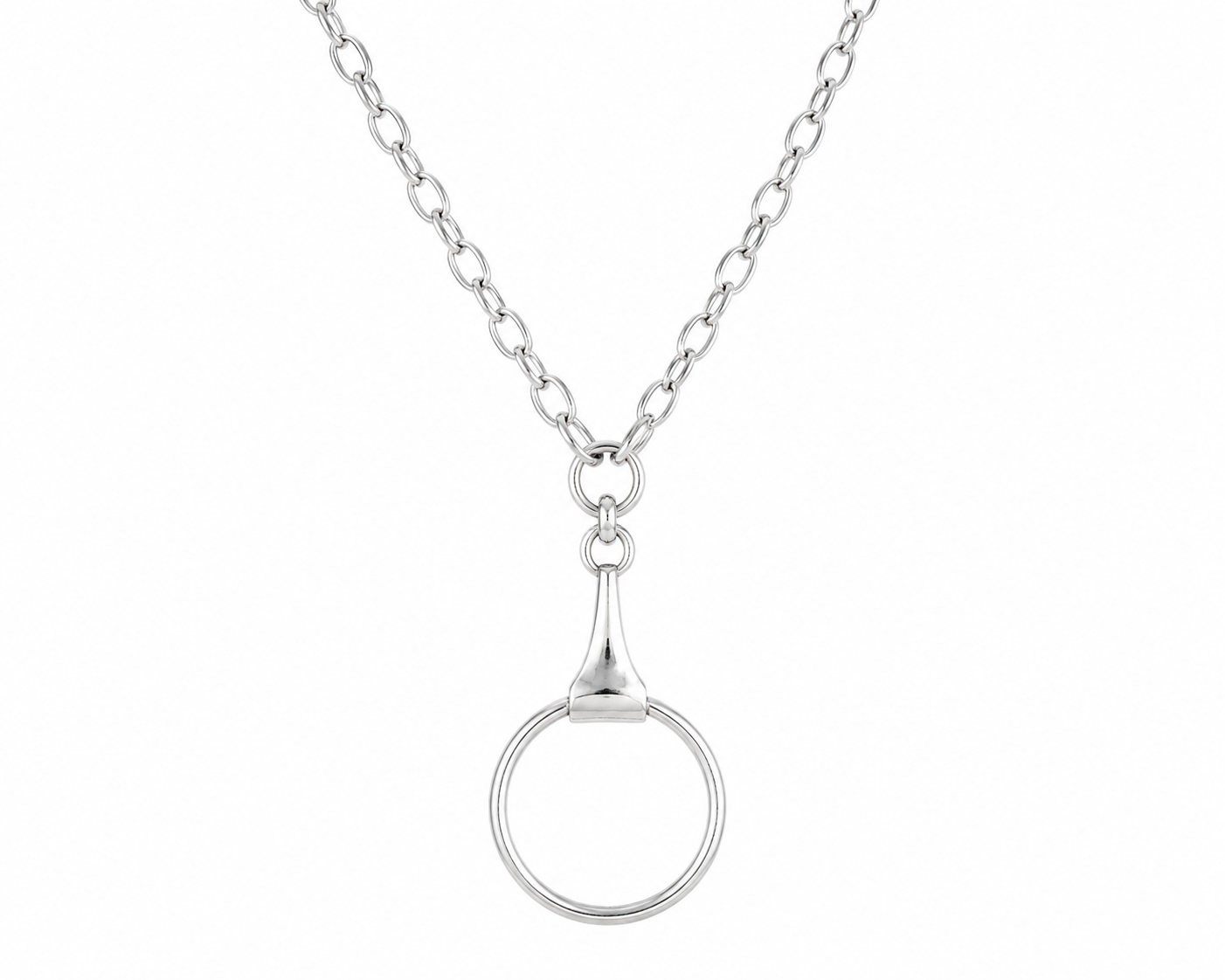 Silver Equestrian Statement Necklace, Large Horse Bit Ring Pendant, Long Silver Chain Necklace, Horse Lover Jewelry, Equestrian Gift
