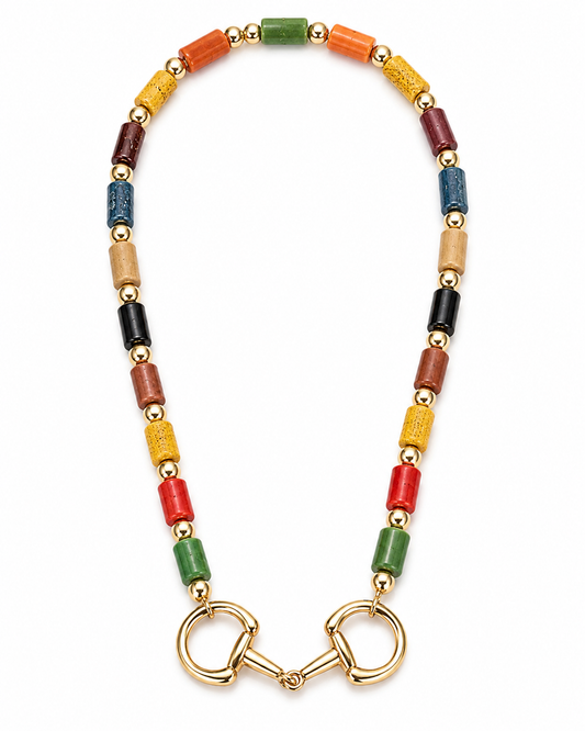 Colorful Equestrian Horse Bit Necklace, Multicolor Beaded Statement Necklace, Gold Snaffle Bit Jewelry, Horse Lover Gift