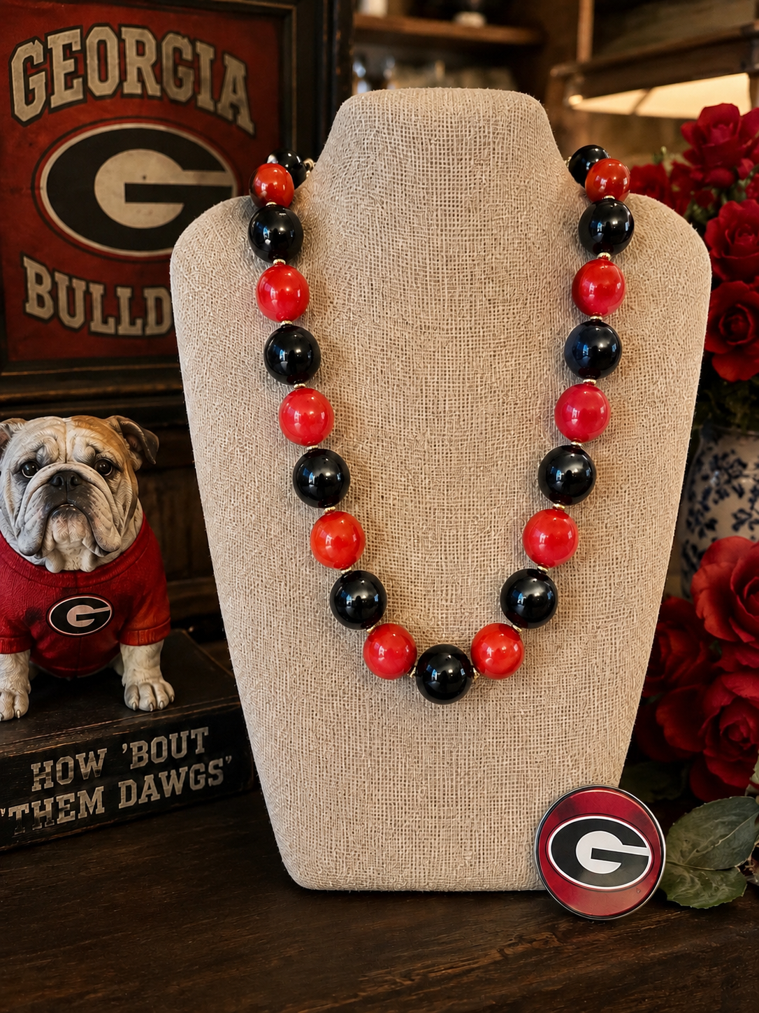 Red and Black Beaded Necklace | Georgia Game Day Jewelry | Bulldog Fan Necklace | Chunky Statement Beads | Southern Football Jewelry
