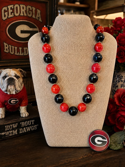 Red and Black Beaded Necklace | Georgia Game Day Jewelry | Bulldog Fan Necklace | Chunky Statement Beads | Southern Football Jewelry