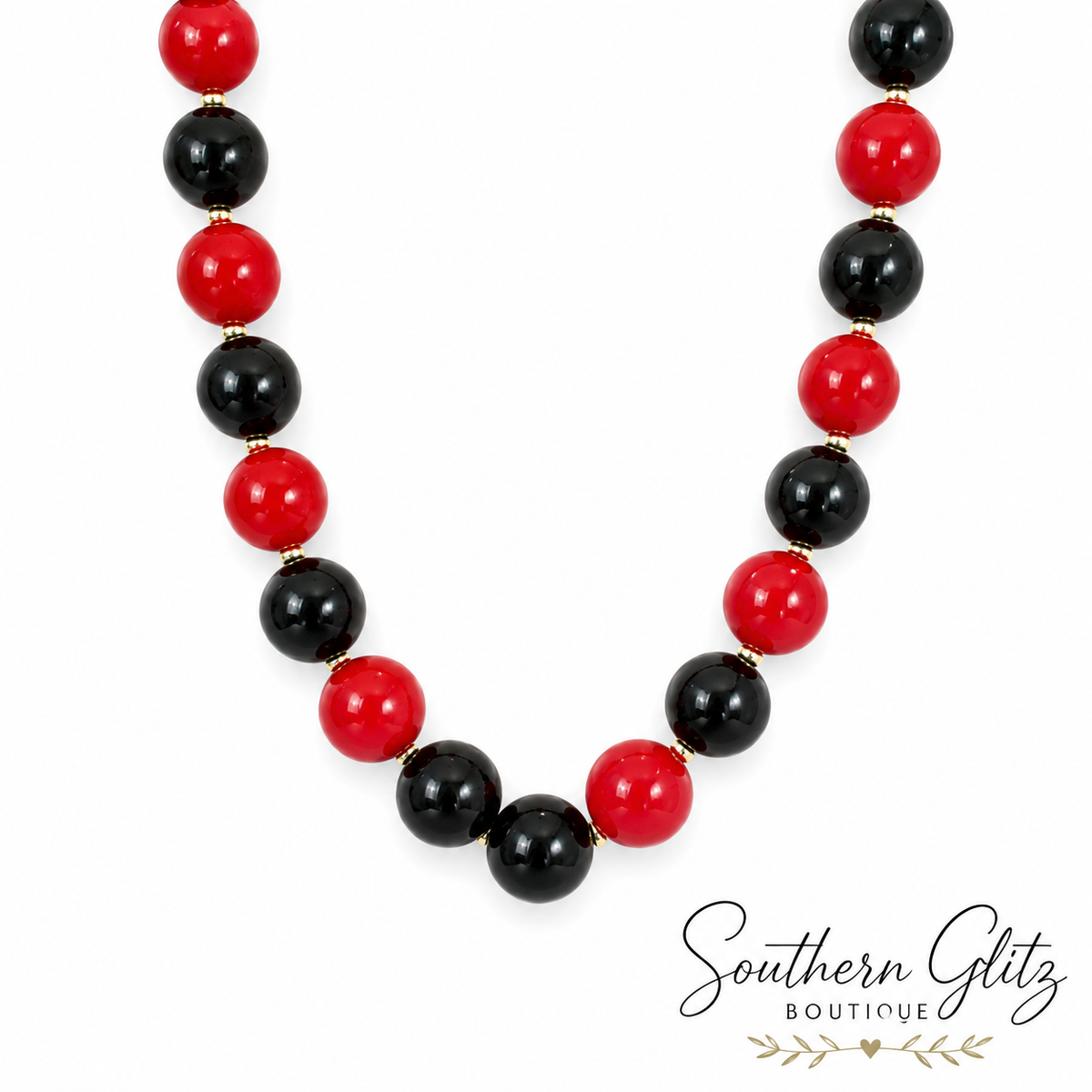 Red and Black Beaded Necklace | Georgia Game Day Jewelry | Bulldog Fan Necklace | Chunky Statement Beads | Southern Football Jewelry