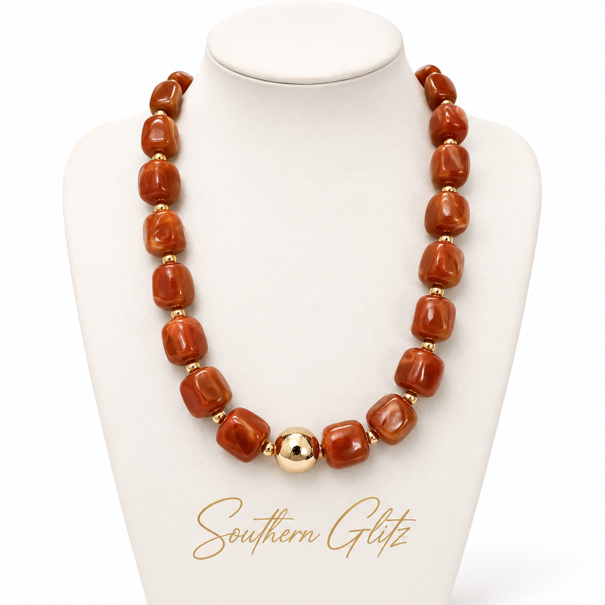Brown Statement Bead Necklace, Chunky Brown Necklace, Gold Accent Beaded Jewelry, Fall Statement Necklace, Boutique Jewelry