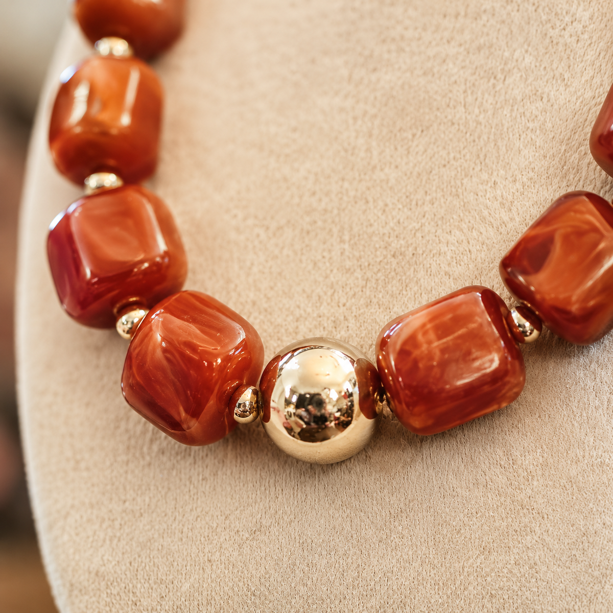 Brown Statement Bead Necklace, Chunky Brown Necklace, Gold Accent Beaded Jewelry, Fall Statement Necklace, Boutique Jewelry