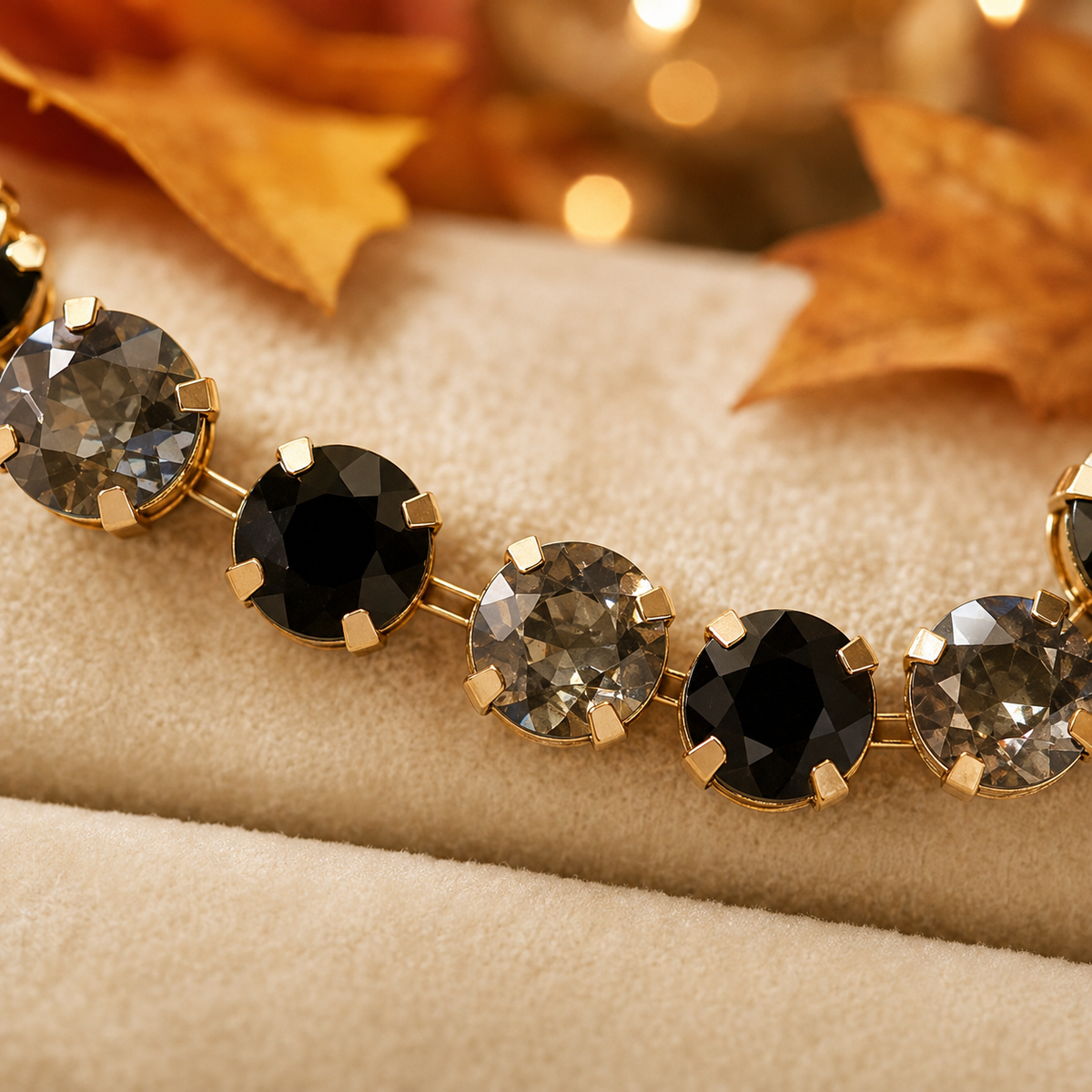 Black & Smoky Gray Crystal Necklace, Gold Tone Rhinestone Necklace, Elegant Statement Jewelry, Glam Boutique Necklace