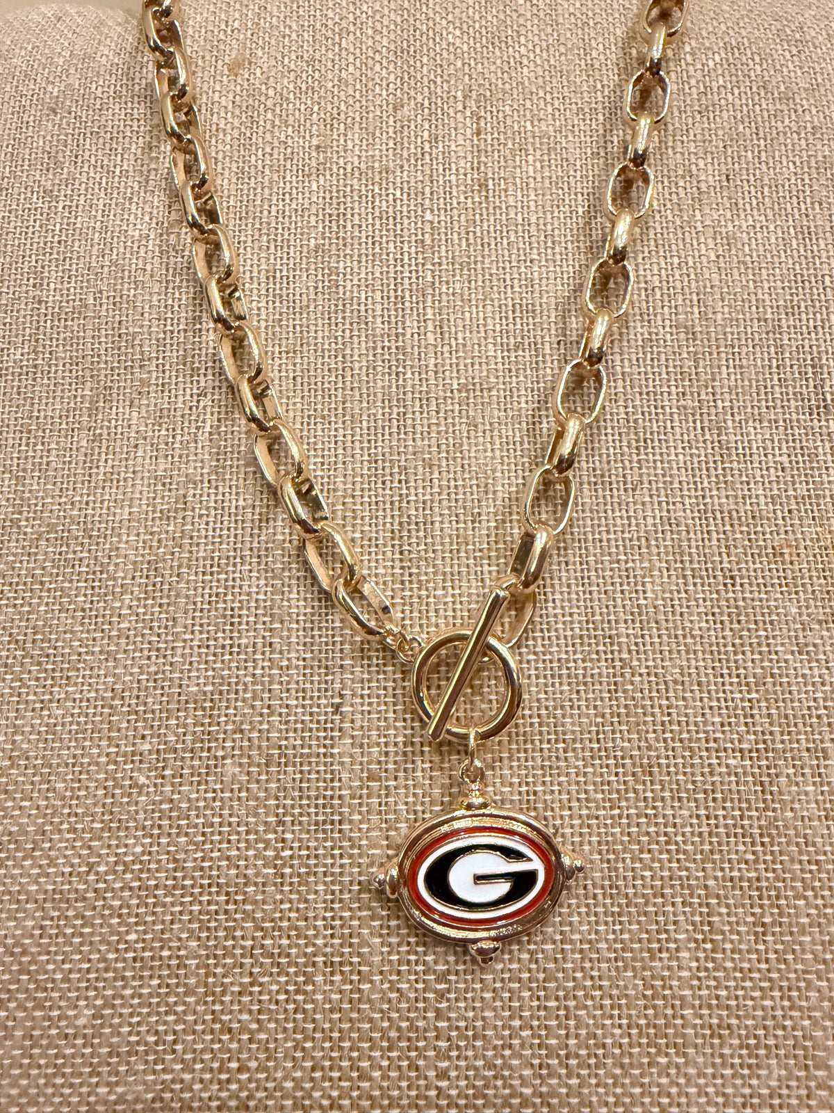 Georgia Bulldogs Necklace, Gold Toggle Gameday Necklace, Red Black UGA Jewelry, Georgia Football Fan Gift, Bulldog Game Day Jewelry