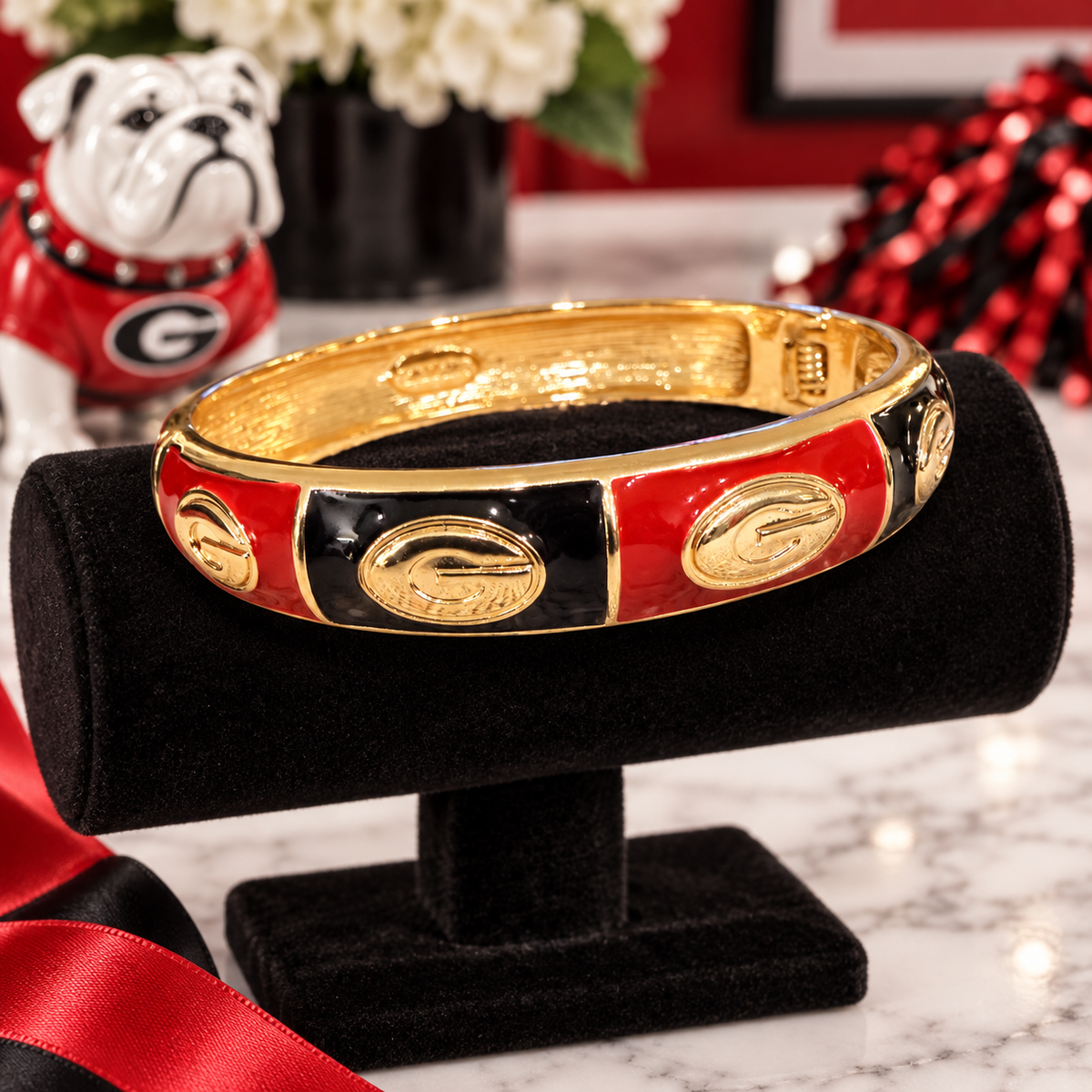 Georgia Bulldogs Bracelet, Red Black Gold Enamel Bangle, Georgia G Bracelet, Game Day Jewelry, Bulldog Fan Gift