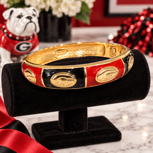 Georgia Bulldogs Bracelet, Red Black Gold Enamel Bangle, Georgia G Bracelet, Game Day Jewelry, Bulldog Fan Gift