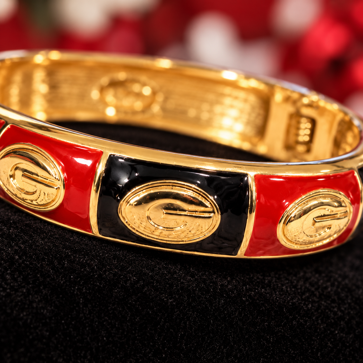 Georgia Bulldogs Bracelet, Red Black Gold Enamel Bangle, Georgia G Bracelet, Game Day Jewelry, Bulldog Fan Gift