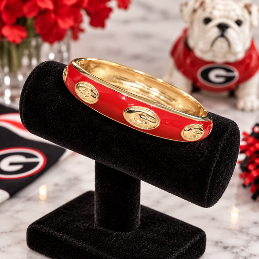 Georgia Bulldogs Bracelet, Red Black Gold Enamel Bangle, Georgia G Bracelet, Game Day Jewelry, Bulldog Fan Gift