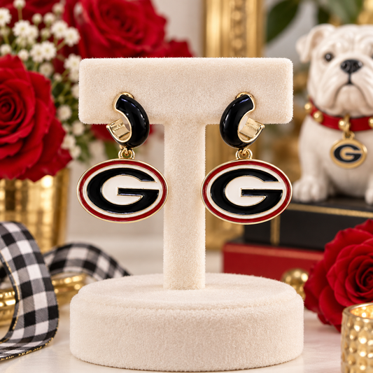 Georgia Bulldogs Earrings, Georgia G Logo Earrings, Red Black Game Day Jewelry, Bulldog Fan Earrings, Football Tailgate Gift