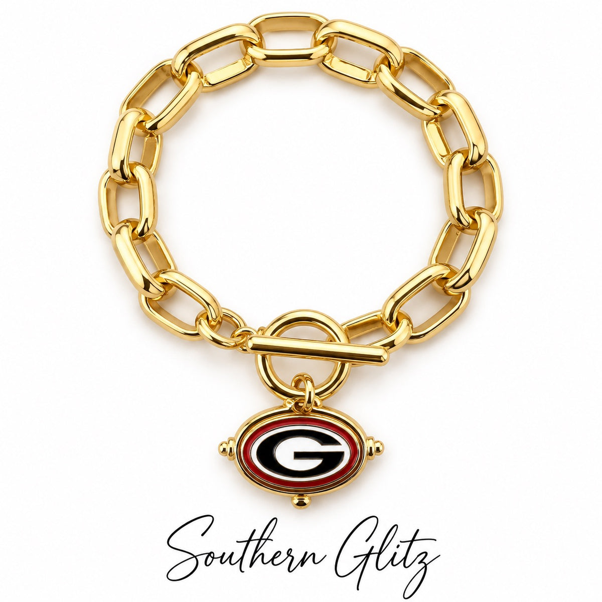 Georgia G Bracelet, Gold Toggle Bracelet, Georgia Bulldogs Jewelry, Red Black Game Day Bracelet, Football Fan Gift, Tailgate Jewelry