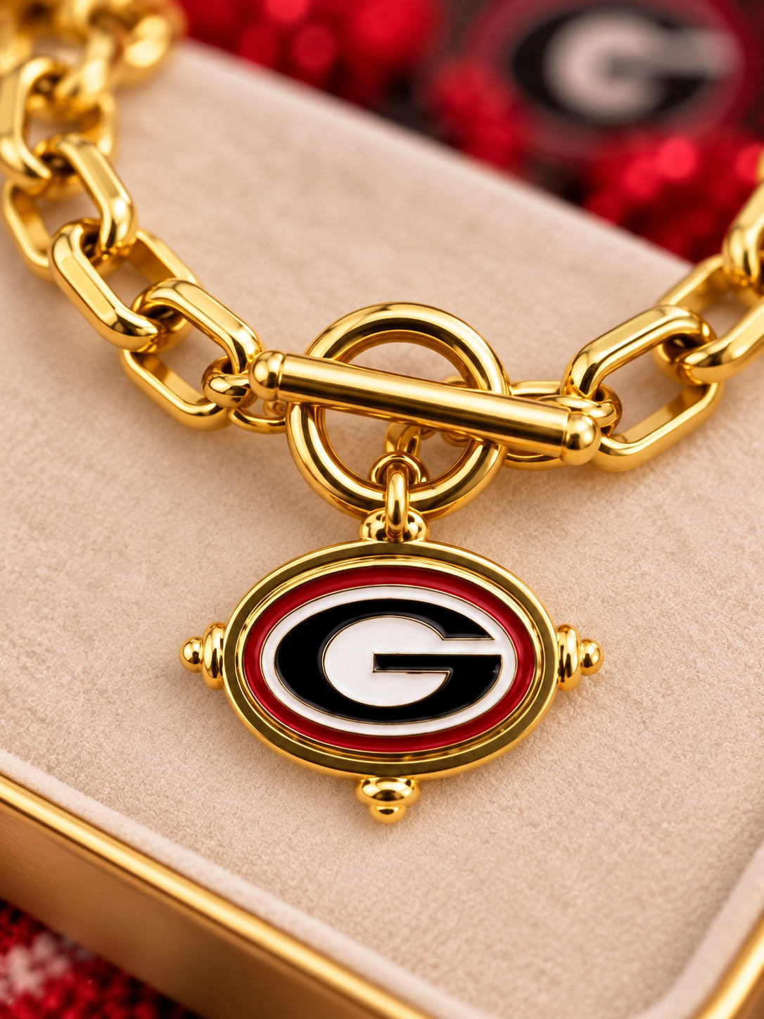 Georgia G Bracelet, Gold Toggle Bracelet, Georgia Bulldogs Jewelry, Red Black Game Day Bracelet, Football Fan Gift, Tailgate Jewelry