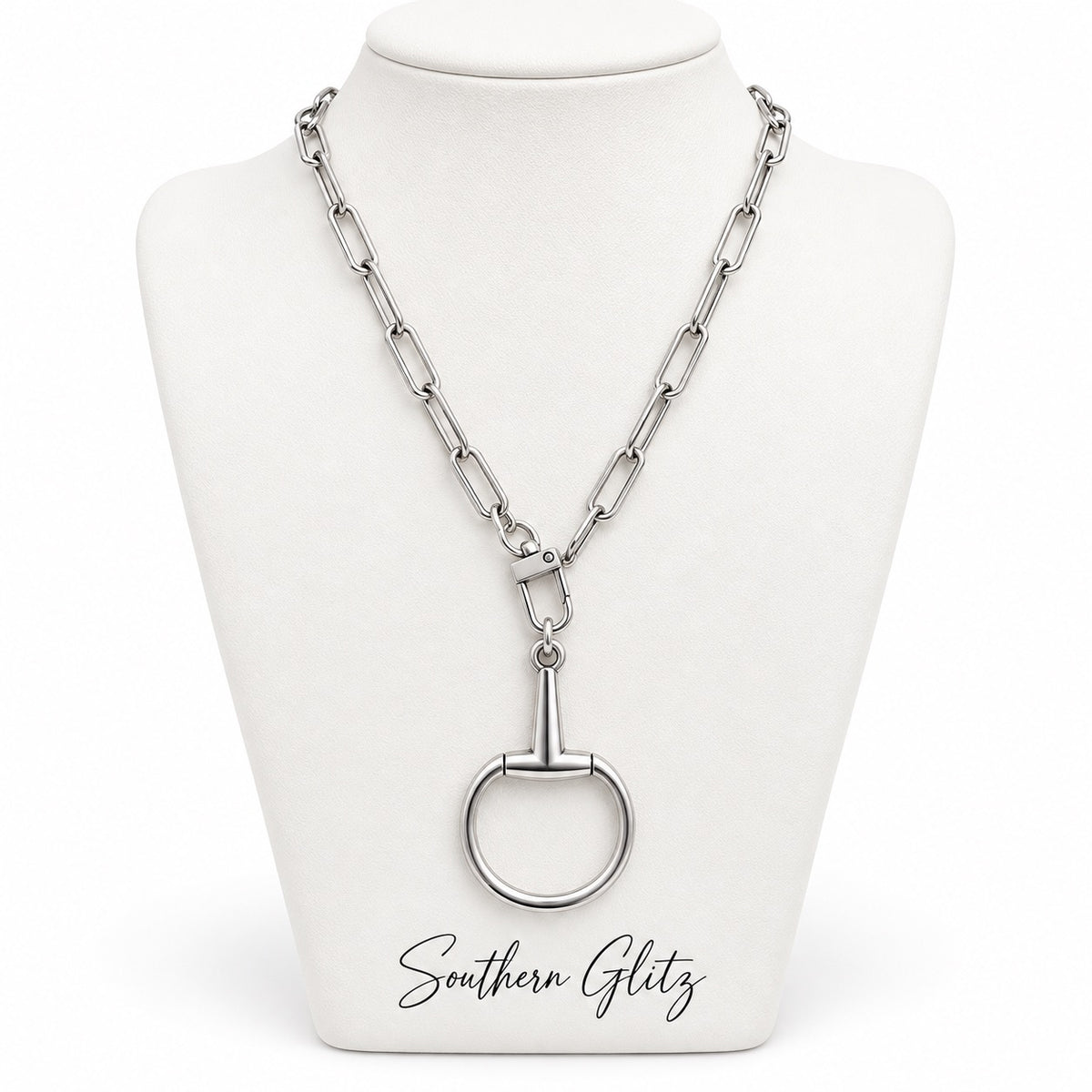 Silver Horse Bit Necklace, Equestrian Pendant Necklace, Silver Link Chain, Horse Lover Jewelry, Equine Statement Necklace