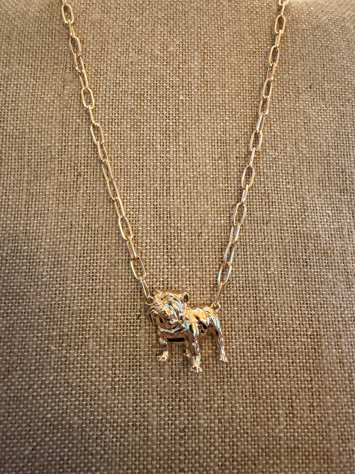 Gold Bulldog Necklace, Bulldog Pendant Necklace, Gold Paperclip Chain Necklace, Game Day Jewelry, Football Fan Gift, Bulldog Lover Gift