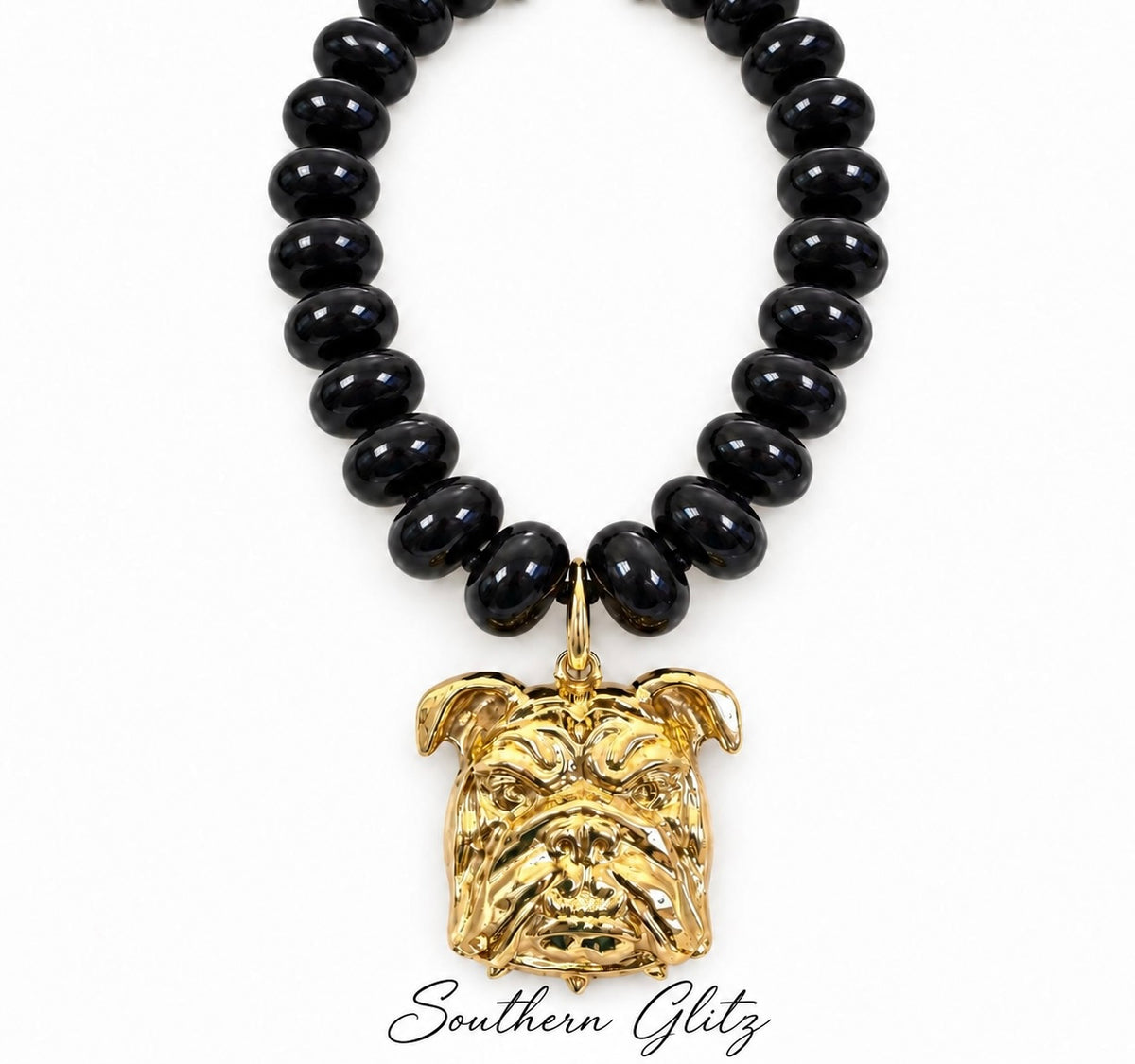Black Beaded Bulldog Necklace, Gold Bulldog Pendant Necklace, Georgia Game Day Jewelry, Statement Football Necklace, Bulldog Fan Gift