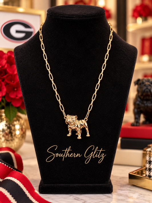 Gold Bulldog Necklace, Bulldog Pendant Necklace, Gold Paperclip Chain Necklace, Game Day Jewelry, Football Fan Gift, Bulldog Lover Gift