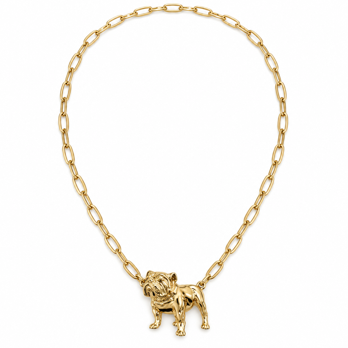 Gold Bulldog Necklace, Bulldog Pendant Necklace, Gold Paperclip Chain Necklace, Game Day Jewelry, Football Fan Gift, Bulldog Lover Gift