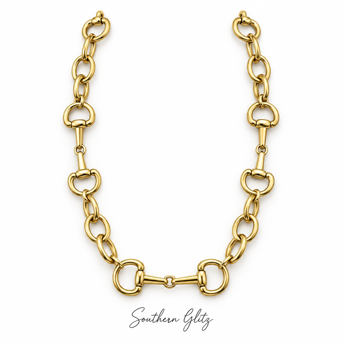 Gold Horse Bit Necklace, Equestrian Statement Necklace, Gold Link Snaffle Bit Jewelry, Horse Lover Gift, Equestrian Boutique Jewelry