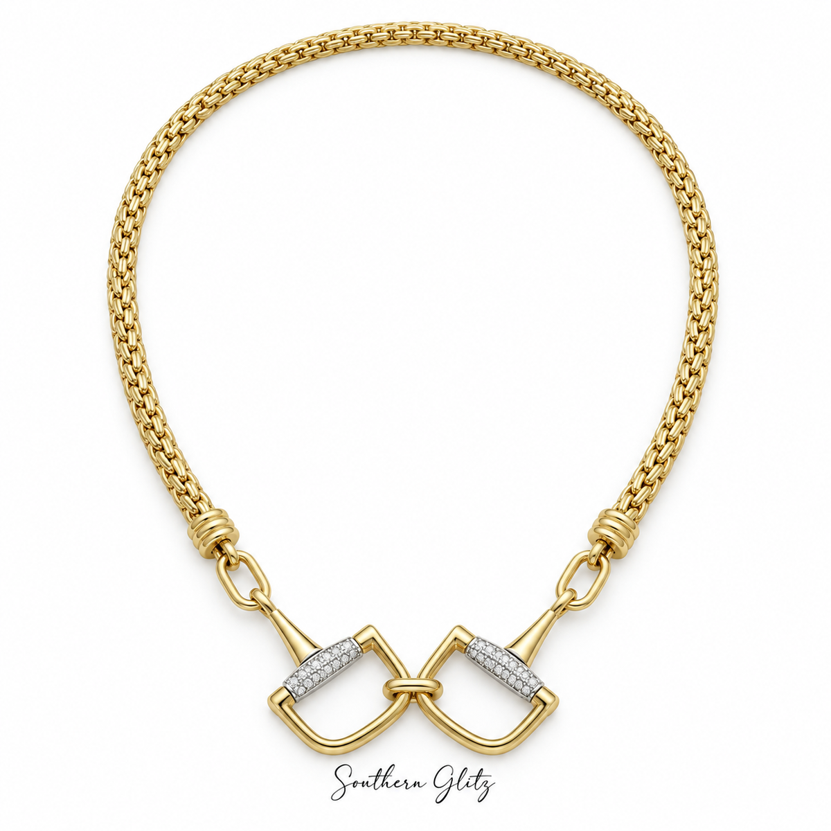 Gold Snaffle Bit Necklace, Crystal Equestrian Necklace, Horse Bit Statement Jewelry, Horse Lover Gift, Equestrian Rider Necklace