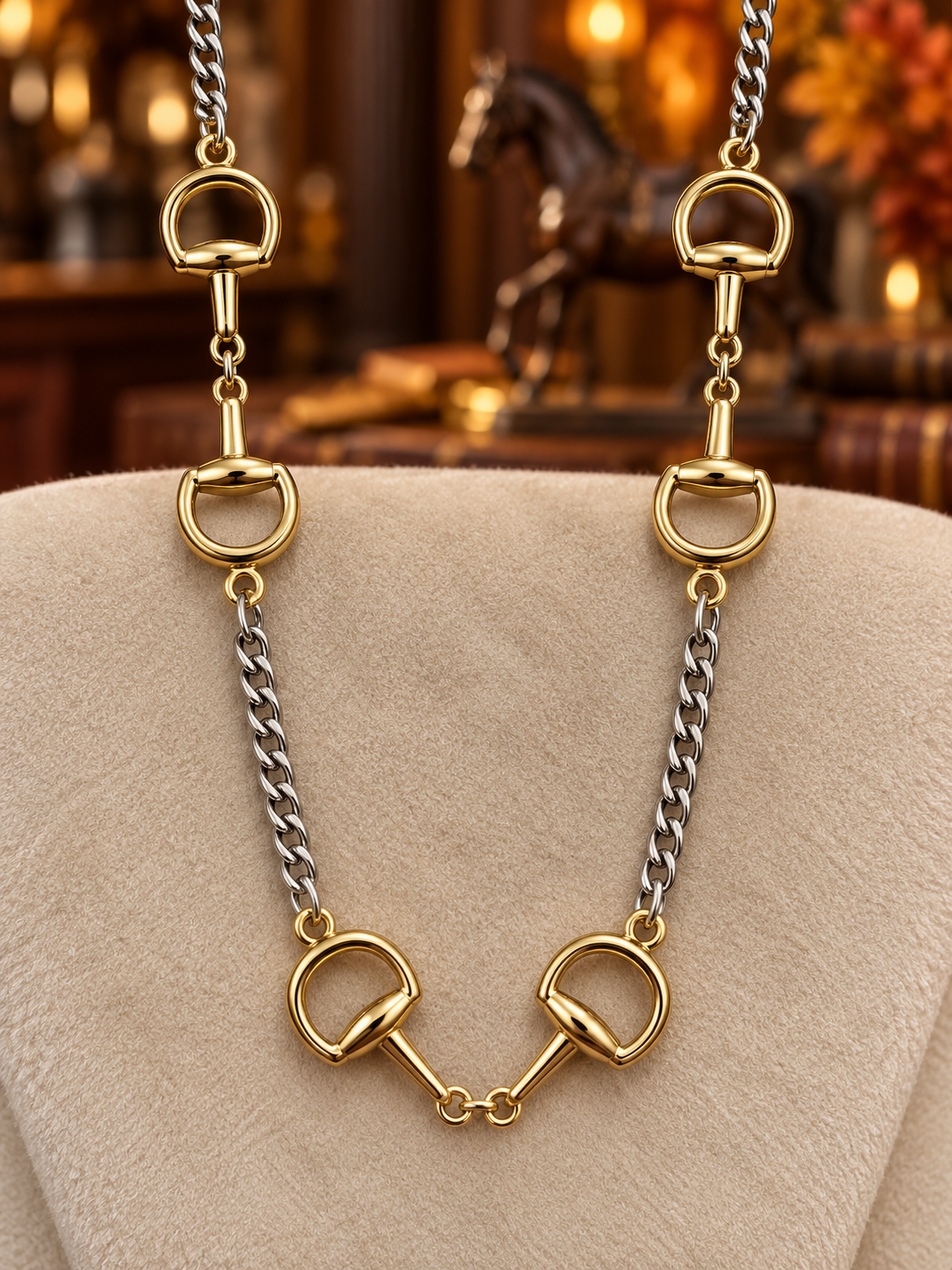 Two Tone Horse Bit Necklace, Gold and Silver Equestrian Necklace, Snaffle Bit Jewelry, Horse Lover Gift, Rider Necklace