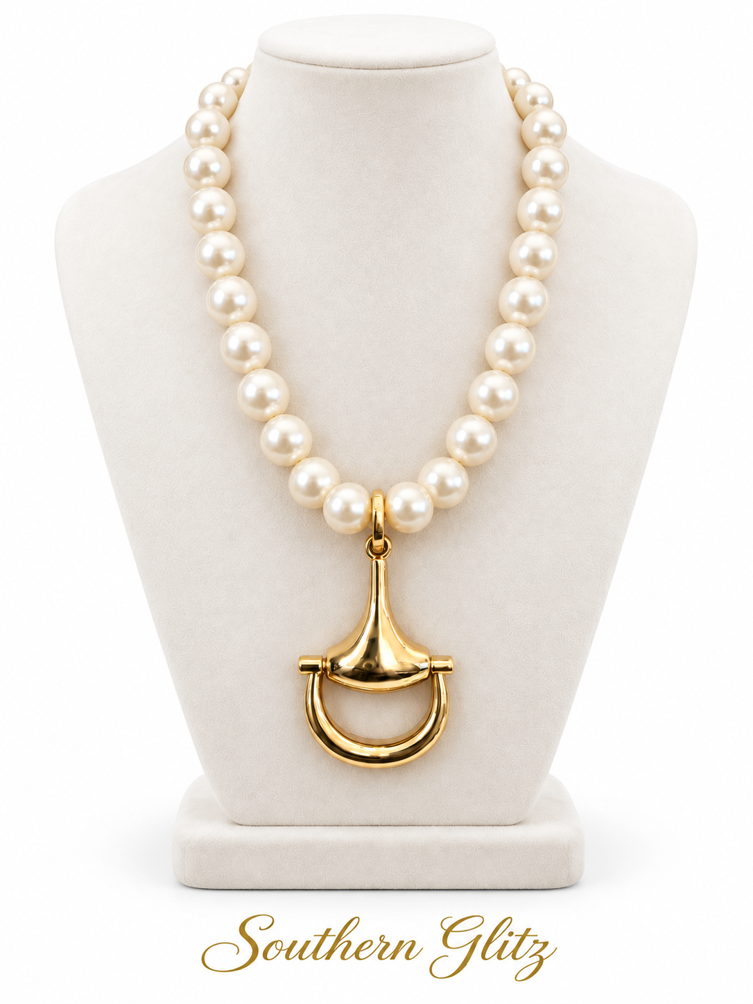 High End Shell Pearl Equestrian Necklace, Gold Horse Bit Pendant Necklace, Statement Pearl Horse Jewelry, Horse Lover Gift
