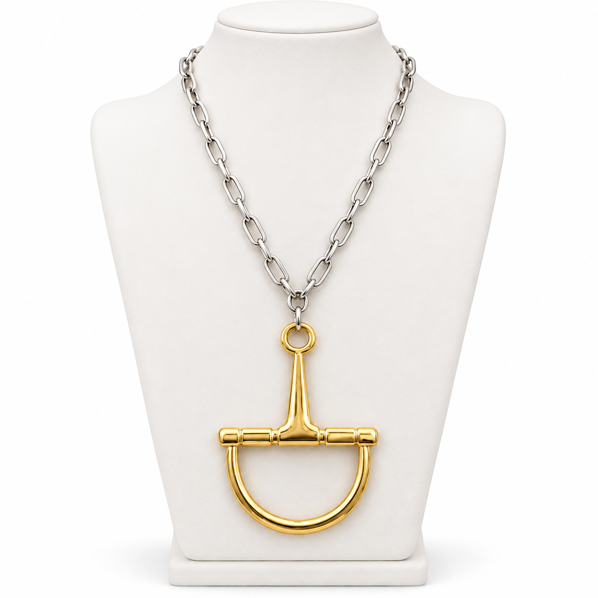 Two Tone Horse Bit Necklace, Gold Equestrian Pendant Necklace, Silver Link Chain, Statement Horse Jewelry, Equestrian Gift
