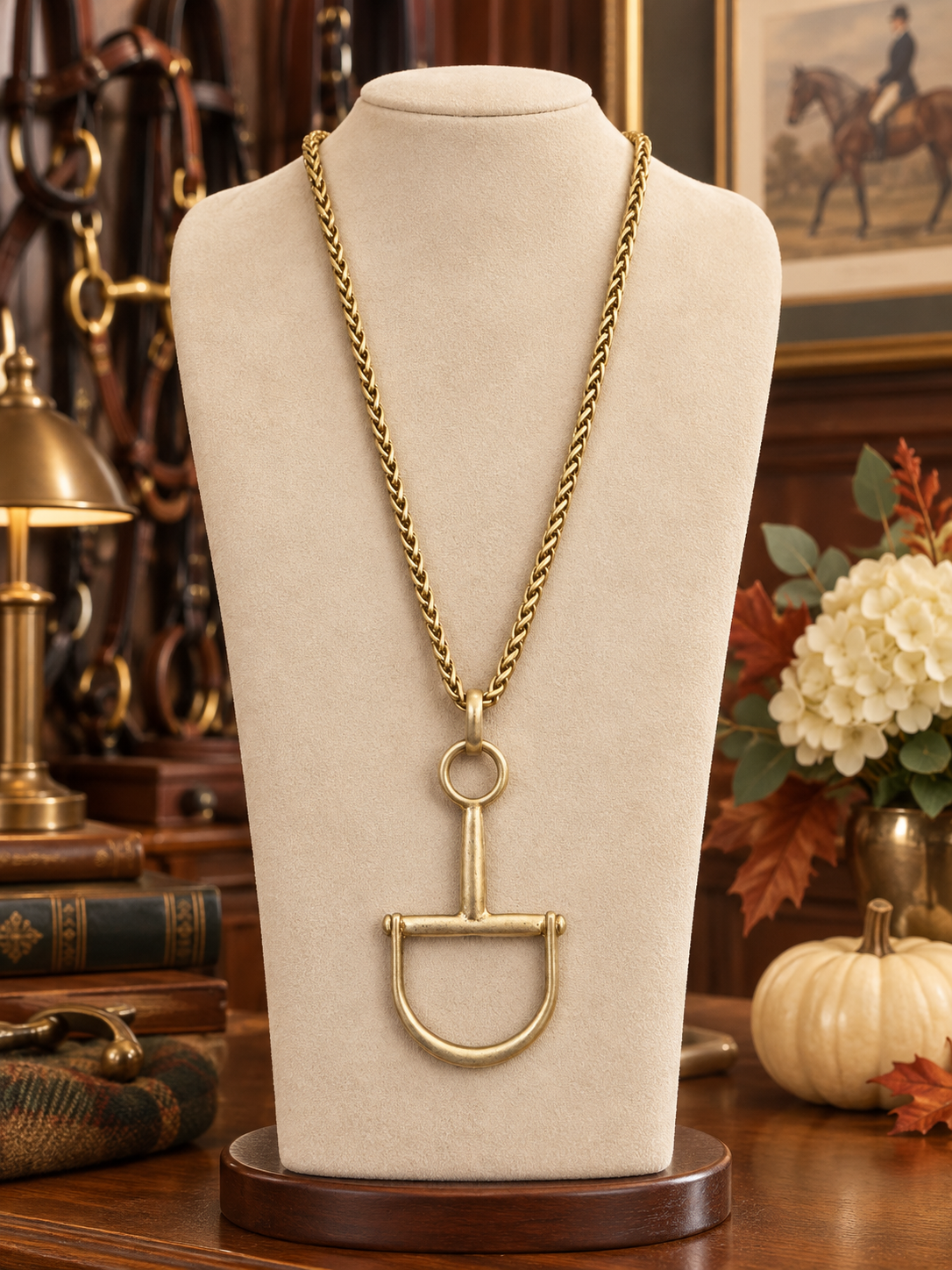 Gold Stirrup Necklace, Equestrian Pendant Necklace, Horse Lover Jewelry, Antique Gold Horse Necklace, Equestrian Gift for Rider