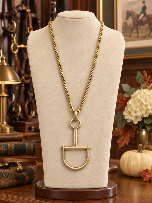 Gold Stirrup Necklace, Equestrian Pendant Necklace, Horse Lover Jewelry, Antique Gold Horse Necklace, Equestrian Gift for Rider