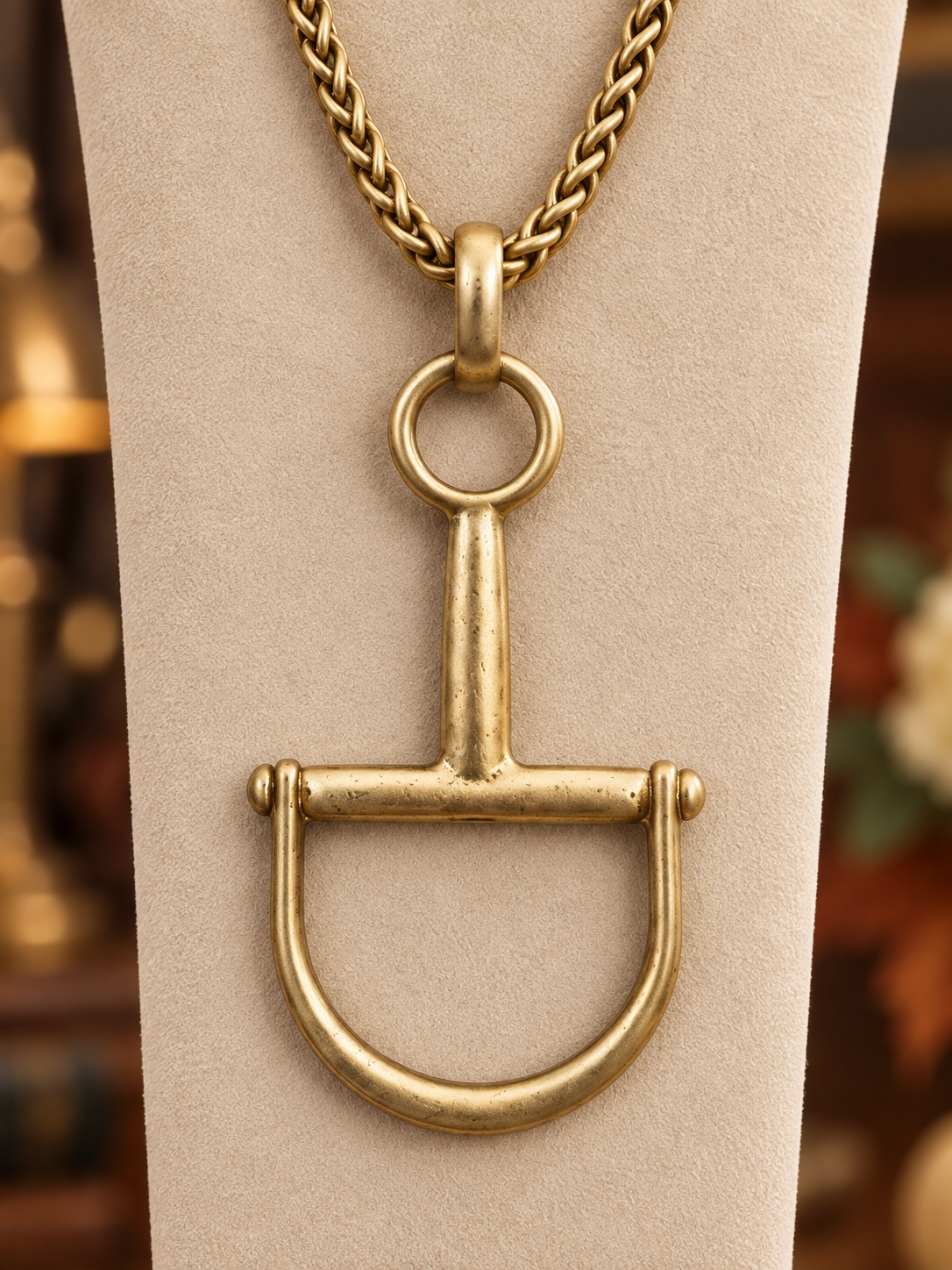Gold Stirrup Necklace, Equestrian Pendant Necklace, Horse Lover Jewelry, Antique Gold Horse Necklace, Equestrian Gift for Rider